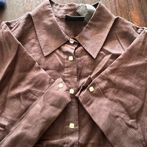 Studio by Liz Claiborne Brown 100% Linen Button Down Short‎ Sleeve Top